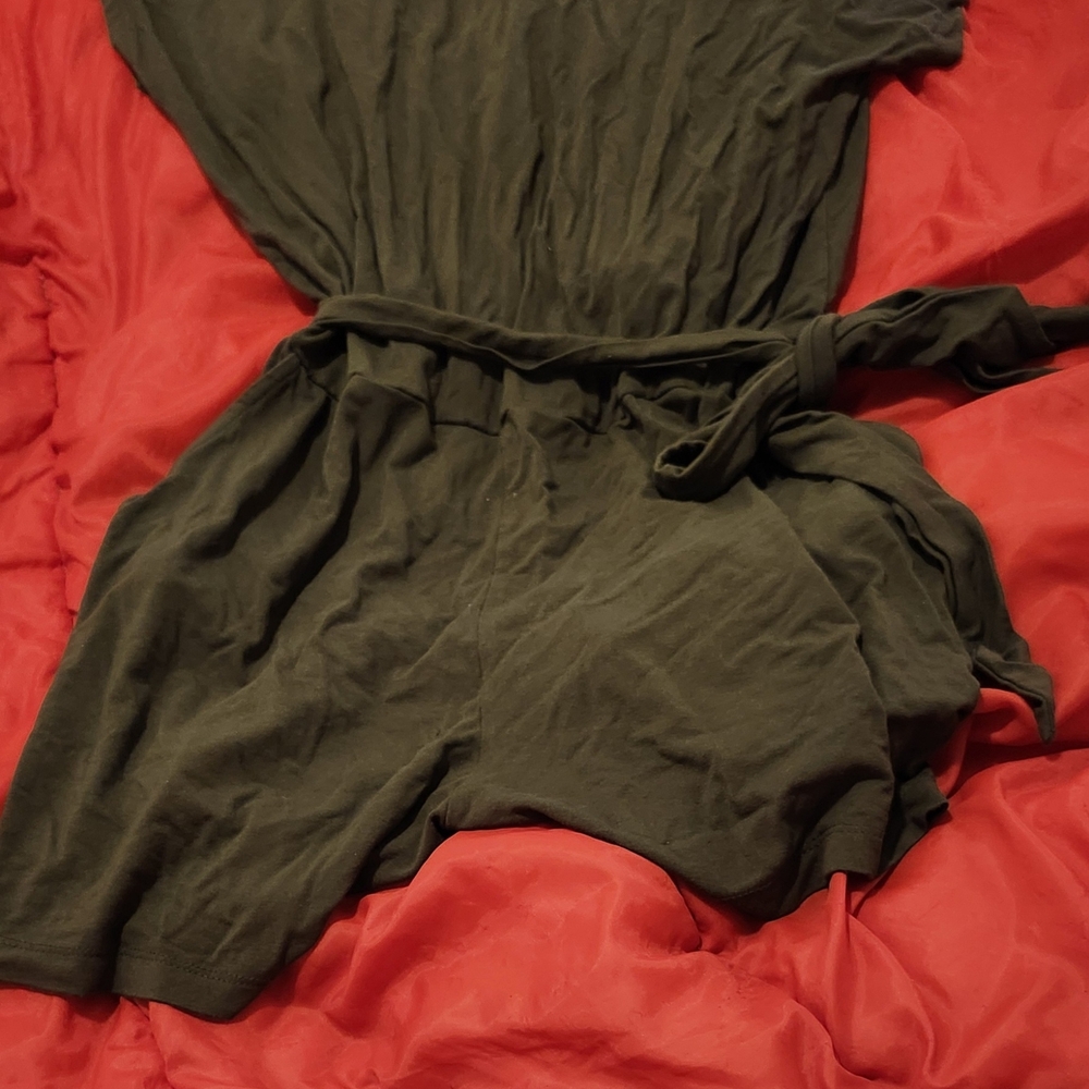Old Navy Olive Green Short Sleeve Tie-Waist Romper